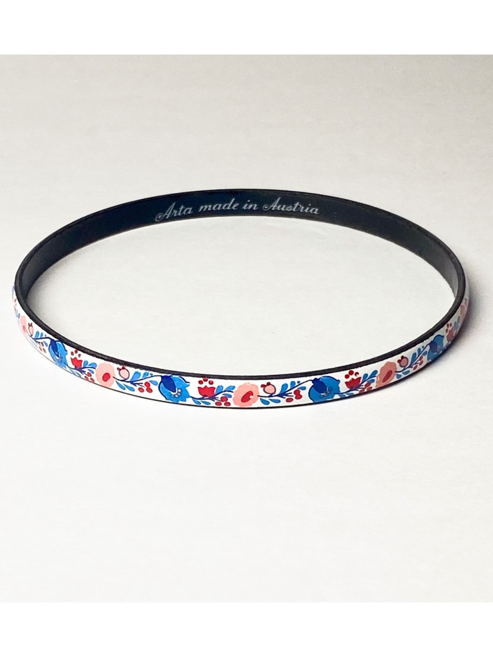 Arta Austria Bangle Bracelet Vintage Floral Enamel White Blue Coral Red Botanic